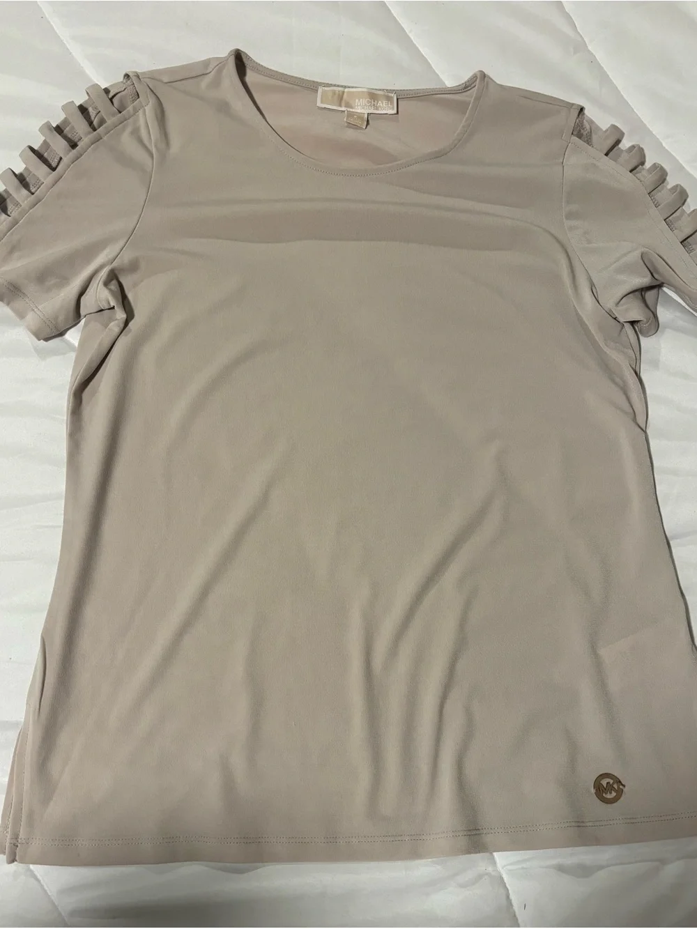 Michael Kors Taupe Cutout Ladder Shoulder Short Sleeve Top Size Small